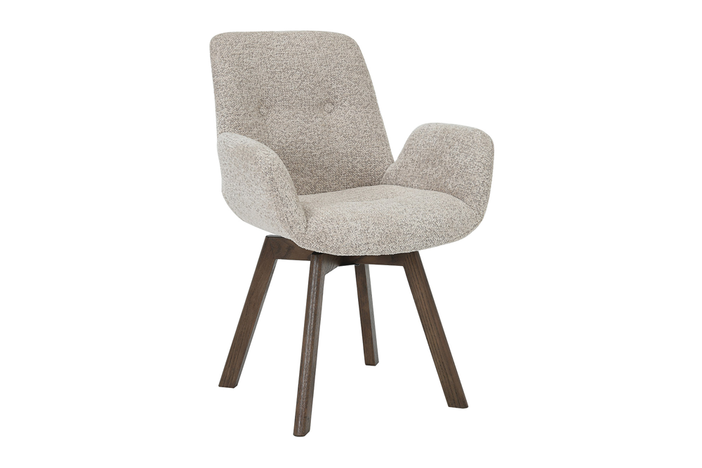 Lot de 2x Chaise design pivotante BALTIC taupe Bouclé Tweed Soft Chêne massif noyer
