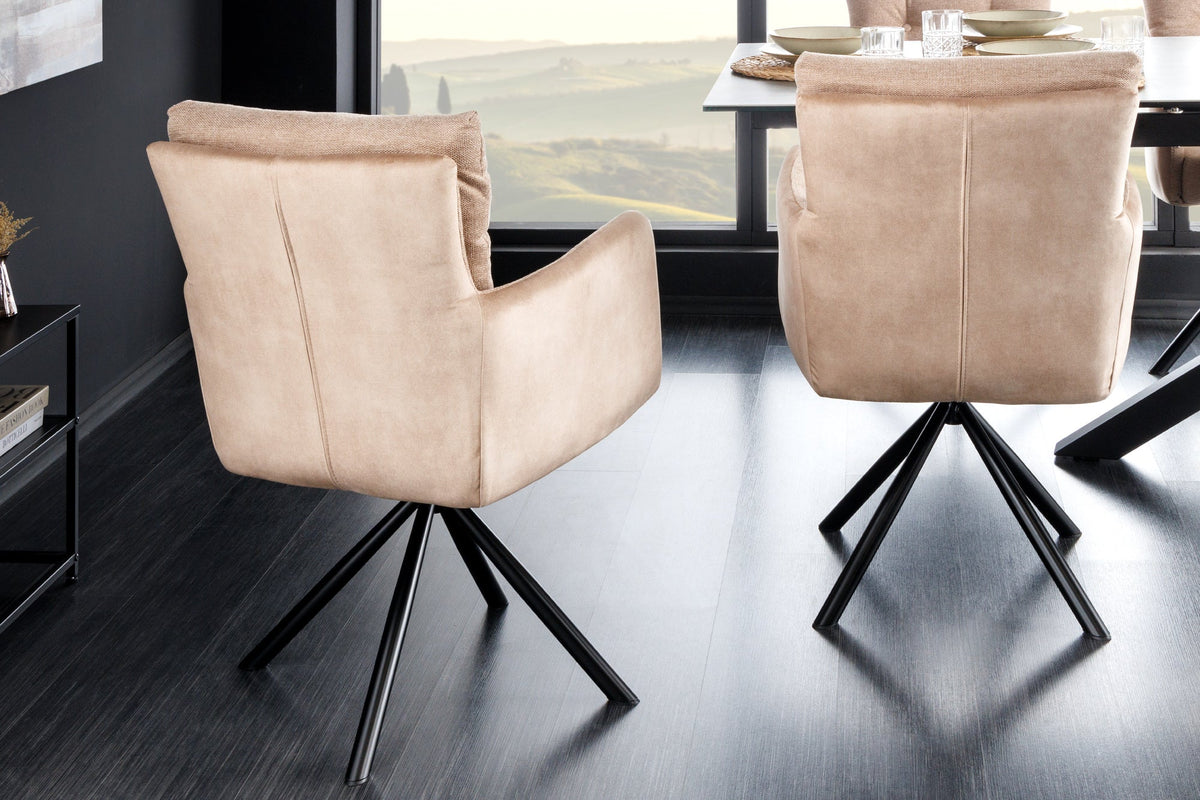 Lot de 2x Chaise design pivotante BIG GEORGE champagne beige velours ressorts ensachés tissu structuré (réf. 43850)