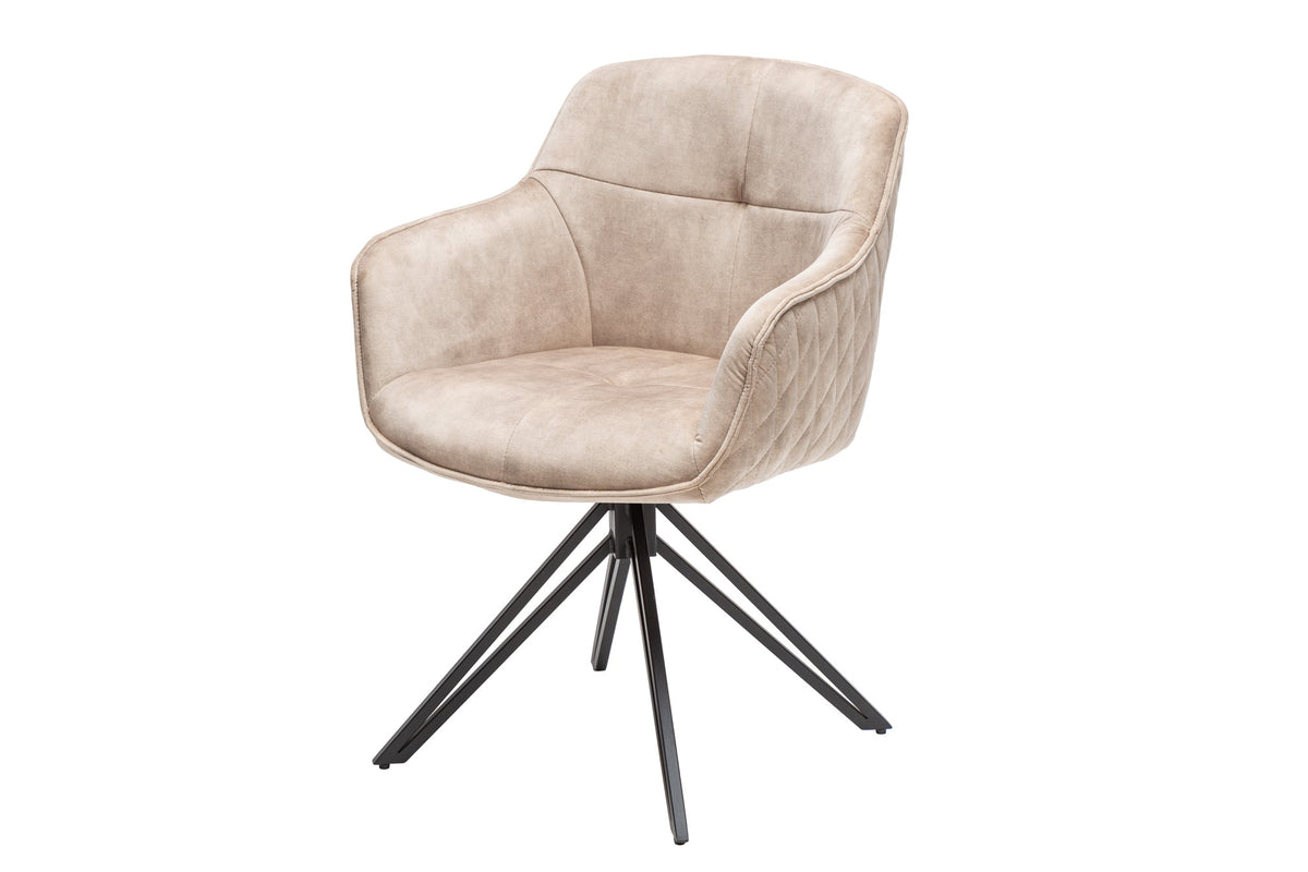 Lot de 2x Chaise design pivotante EUPHORIA champagne grège velours avec accoudoir piétement métal noir
