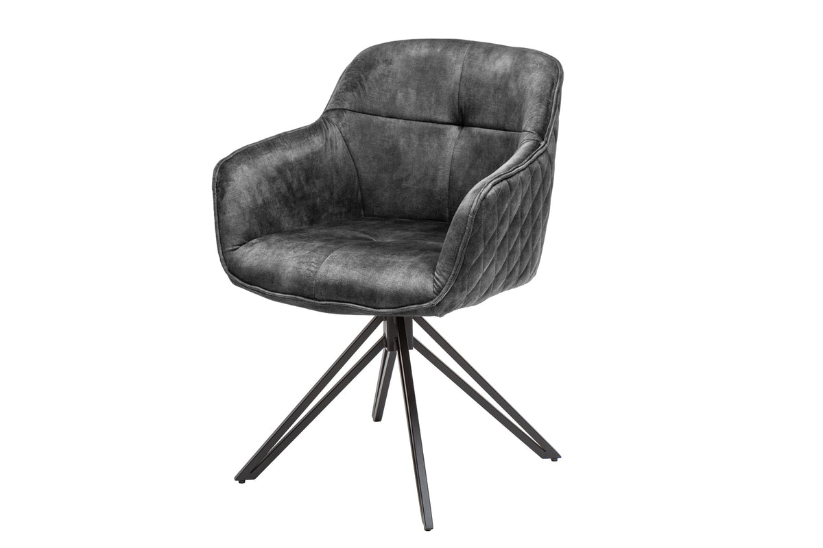 Lot de 2x Chaise design pivotante EUPHORIA velours gris foncé avec accoudoir piètement métal noir (réf. 40263)
