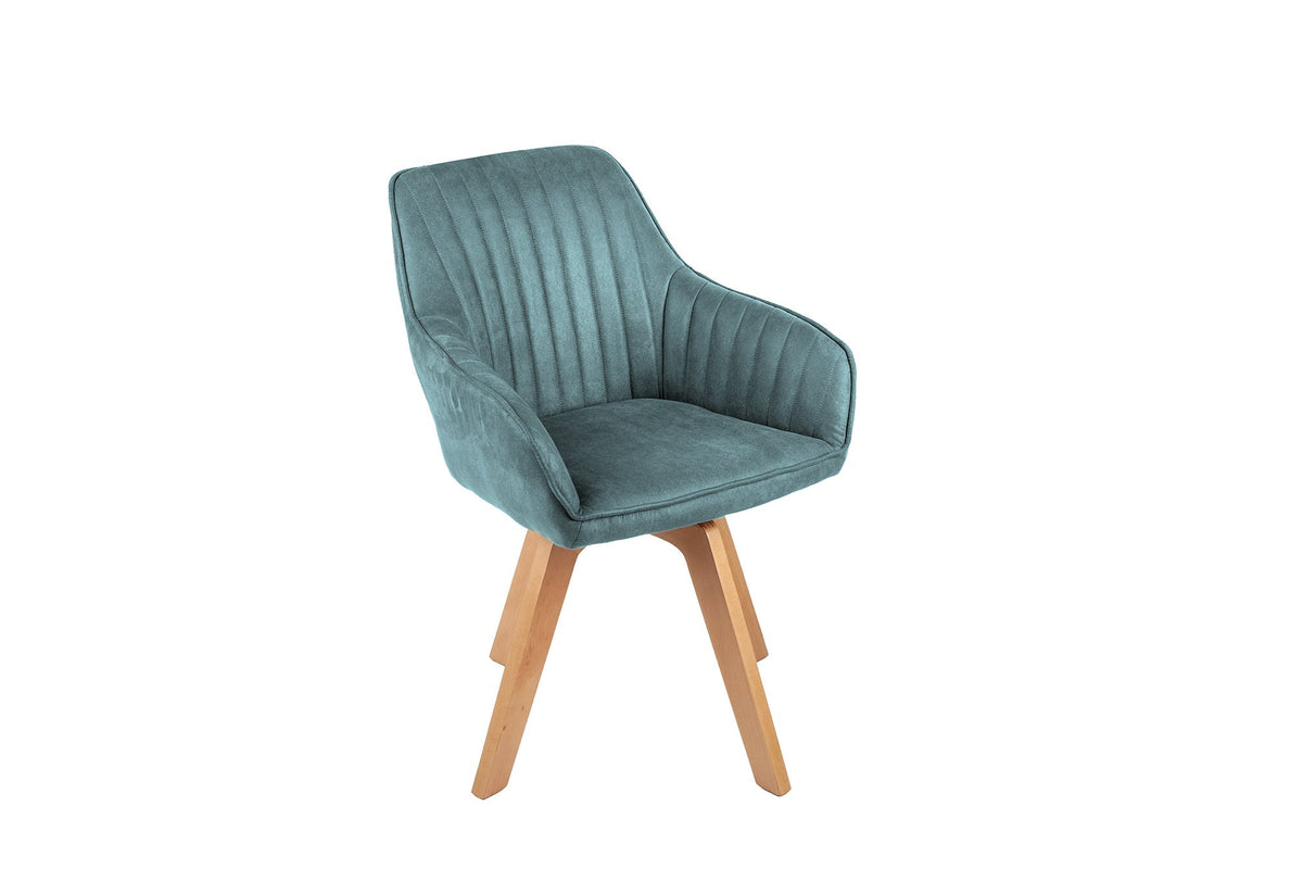 Lot de 2x Chaise design pivotante LIVORNO bleu pétrole velours pieds en hêtre avec accoudoirs