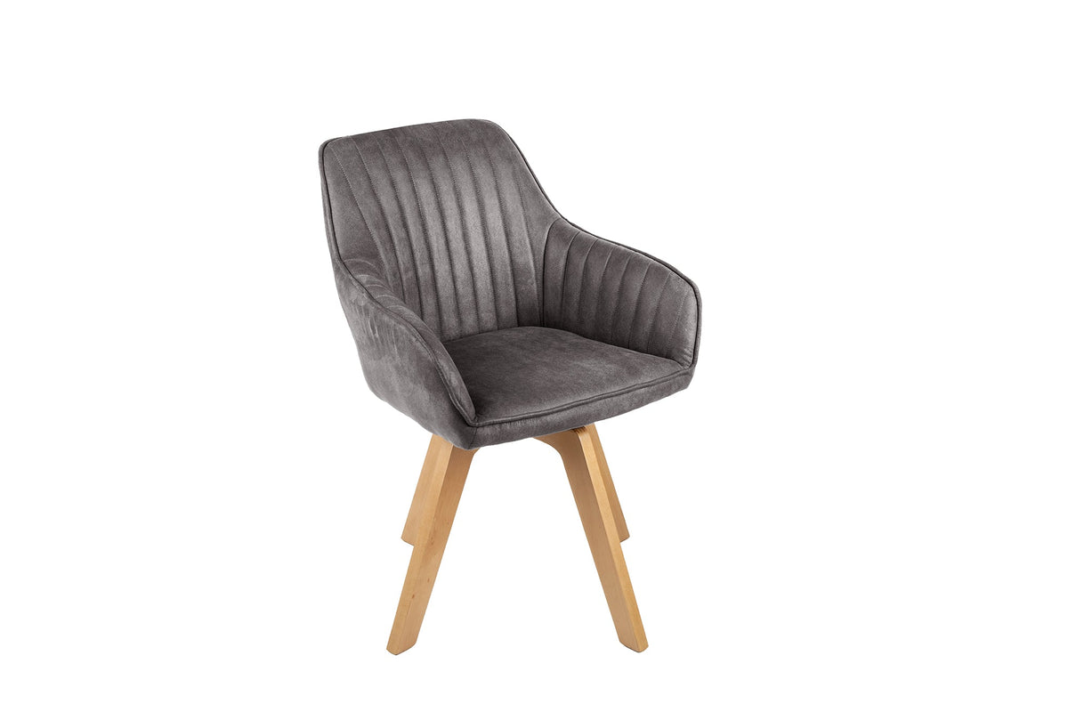 Lot de 2x Chaise design pivotante LIVORNO gris velours pieds en hêtre avec accoudoirs