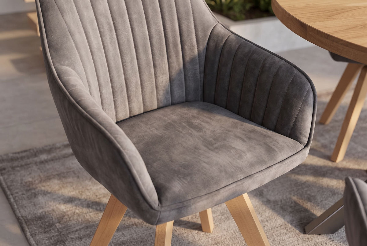 Lot de 2x Chaise design pivotante LIVORNO gris velours pieds en hêtre avec accoudoirs