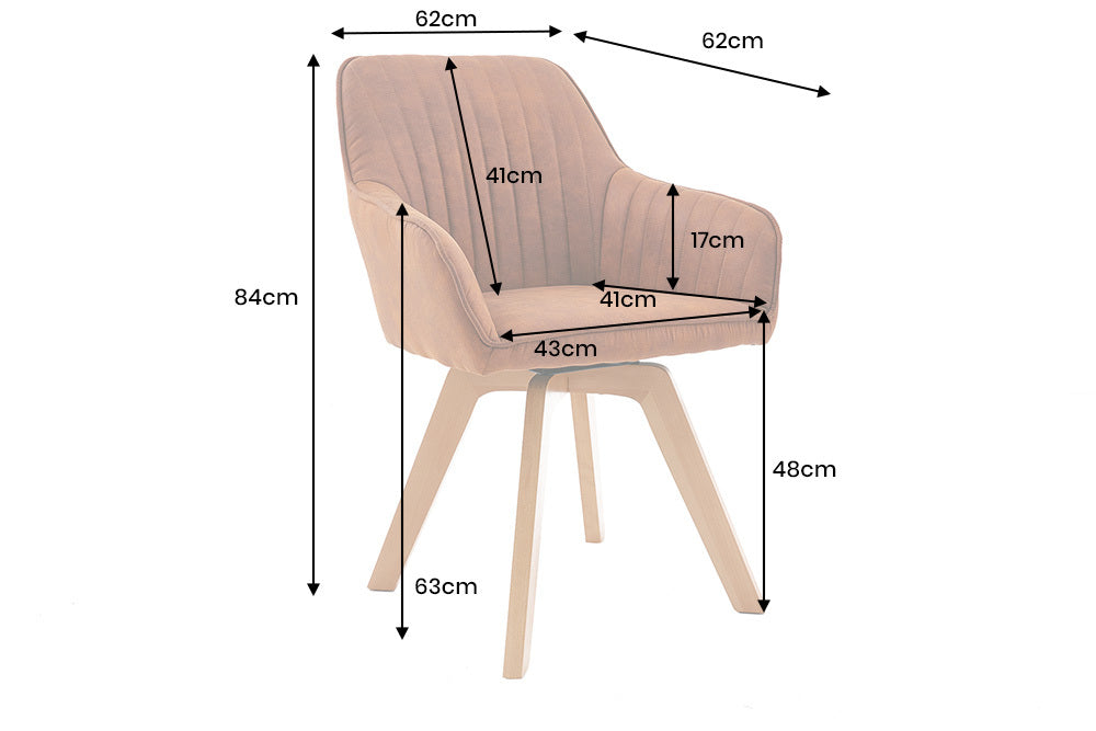 Lot de 2x Chaise design pivotante LIVORNO velours brun rouille pieds en bois de hêtre avec accoudoirs