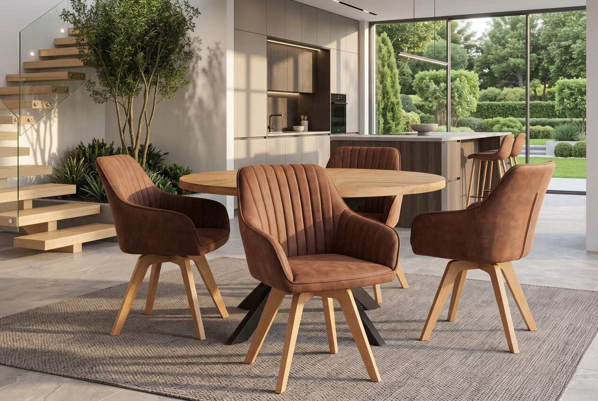 Lot de 2x Chaise design pivotante LIVORNO vintage marron pieds en hêtre avec accoudoirs