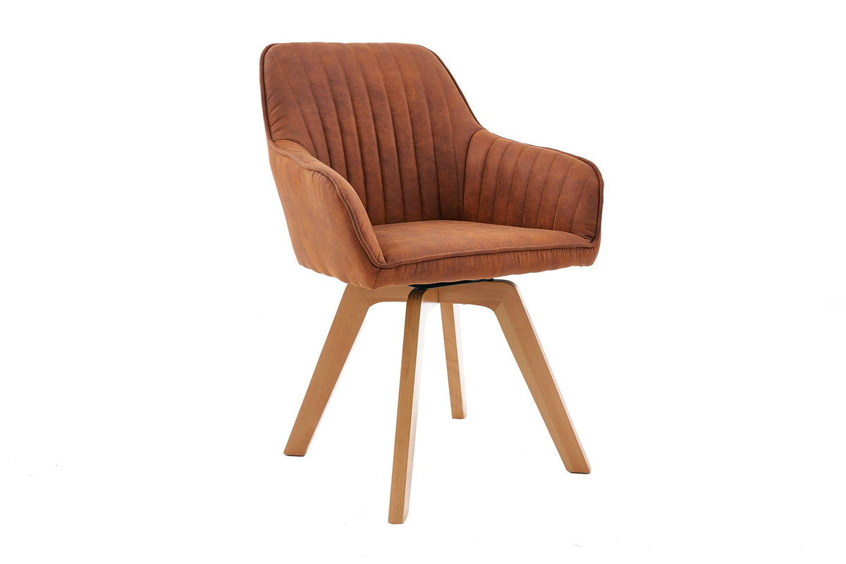 Lot de 2x Chaise design pivotante LIVORNO vintage marron pieds en hêtre avec accoudoirs