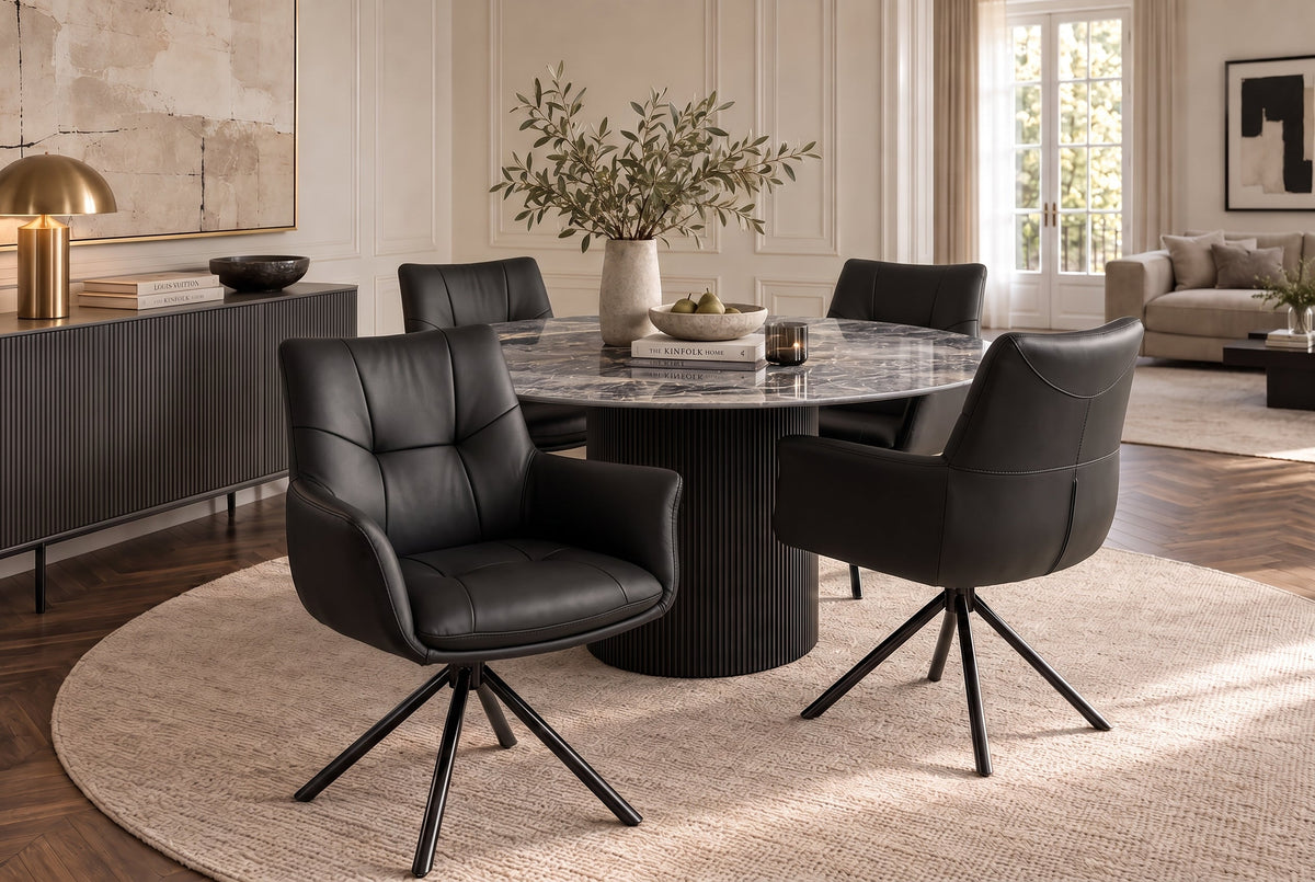 Lot de 2x Chaise design pivotante SIGNATURE noire cuir véritable 360° ressorts ensachés métal