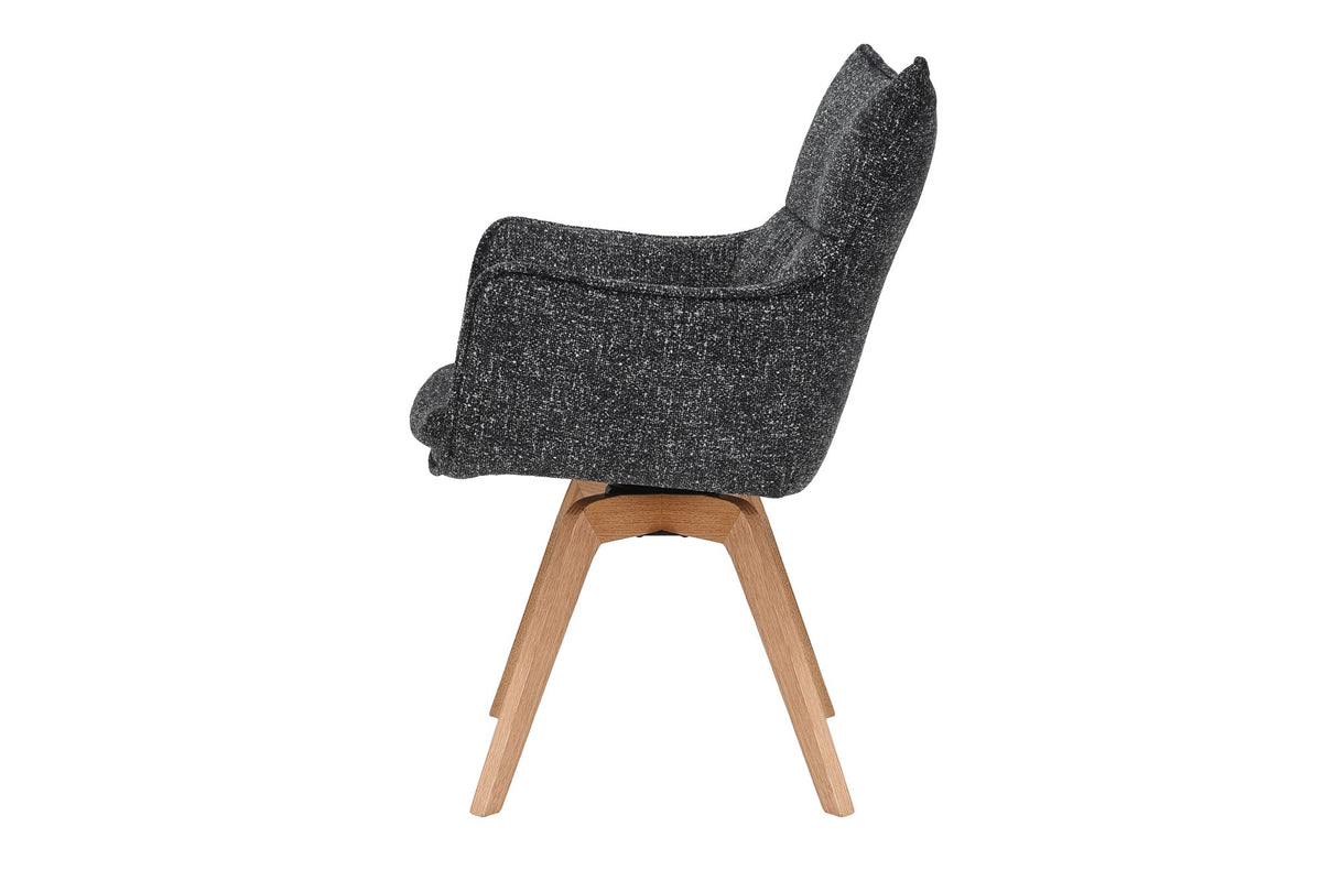 Lot de 2x Chaise design pivotante VOGUE anthracite naturel tissu structuré bois de chêne 360° avec accoudoir