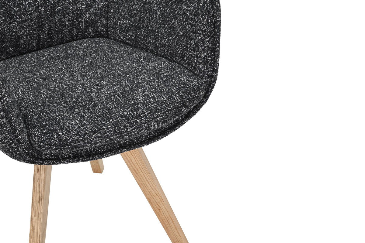 Lot de 2x Chaise design pivotante VOGUE anthracite naturel tissu structuré bois de chêne 360° avec accoudoir