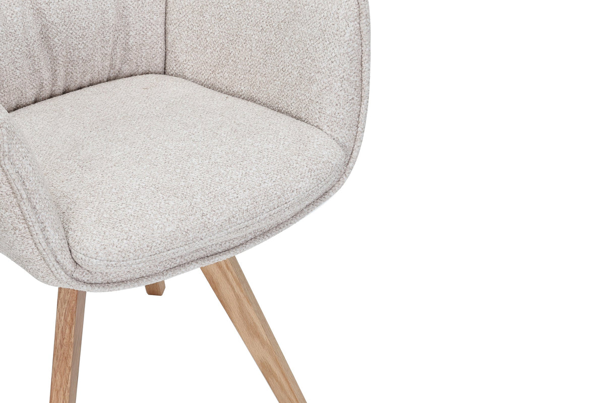 Lot de 2x Chaise design pivotante VOGUE beige naturel tissu structuré bois de chêne 360° avec accoudoir