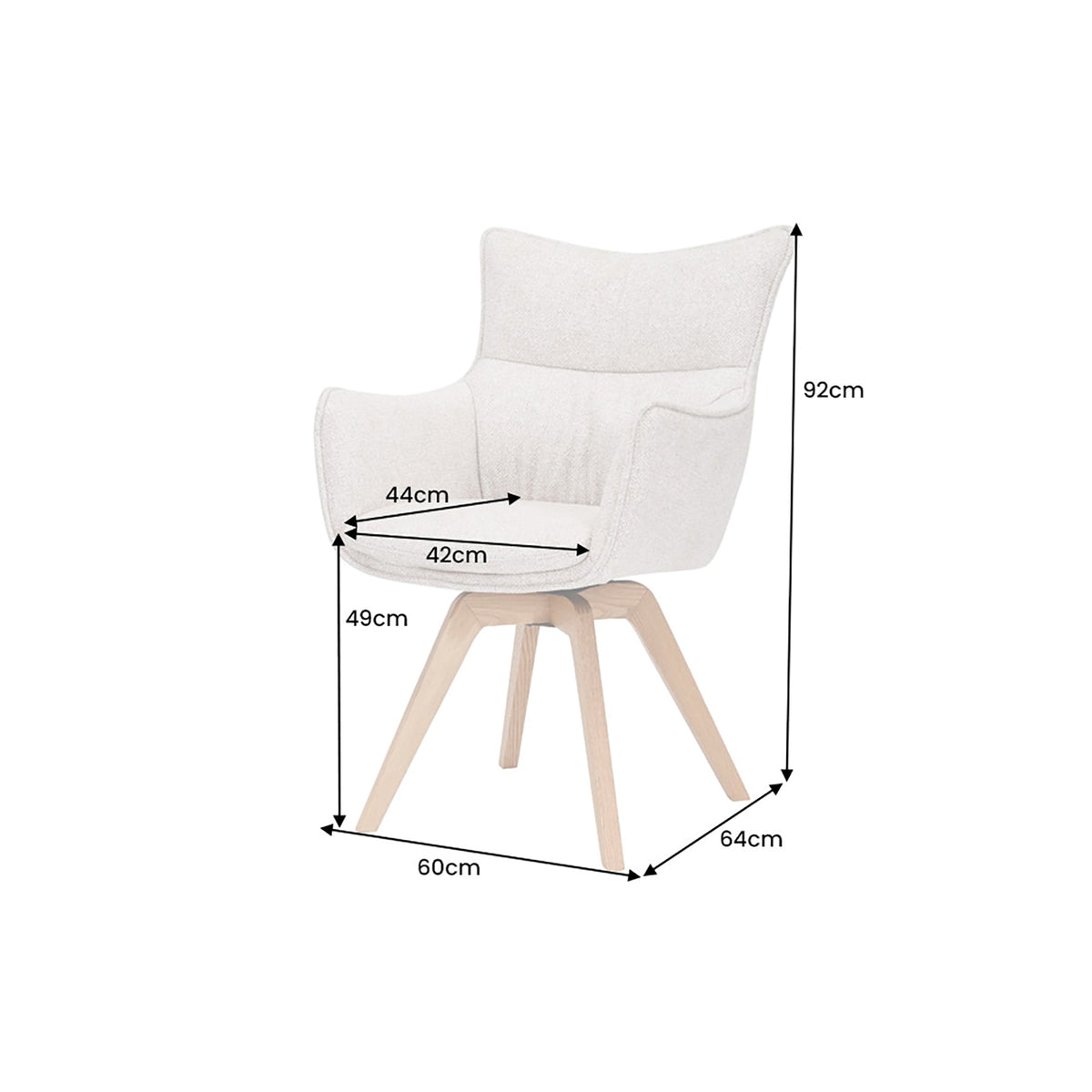Lot de 2x Chaise design pivotante VOGUE beige naturel tissu structuré bois de chêne 360° avec accoudoir