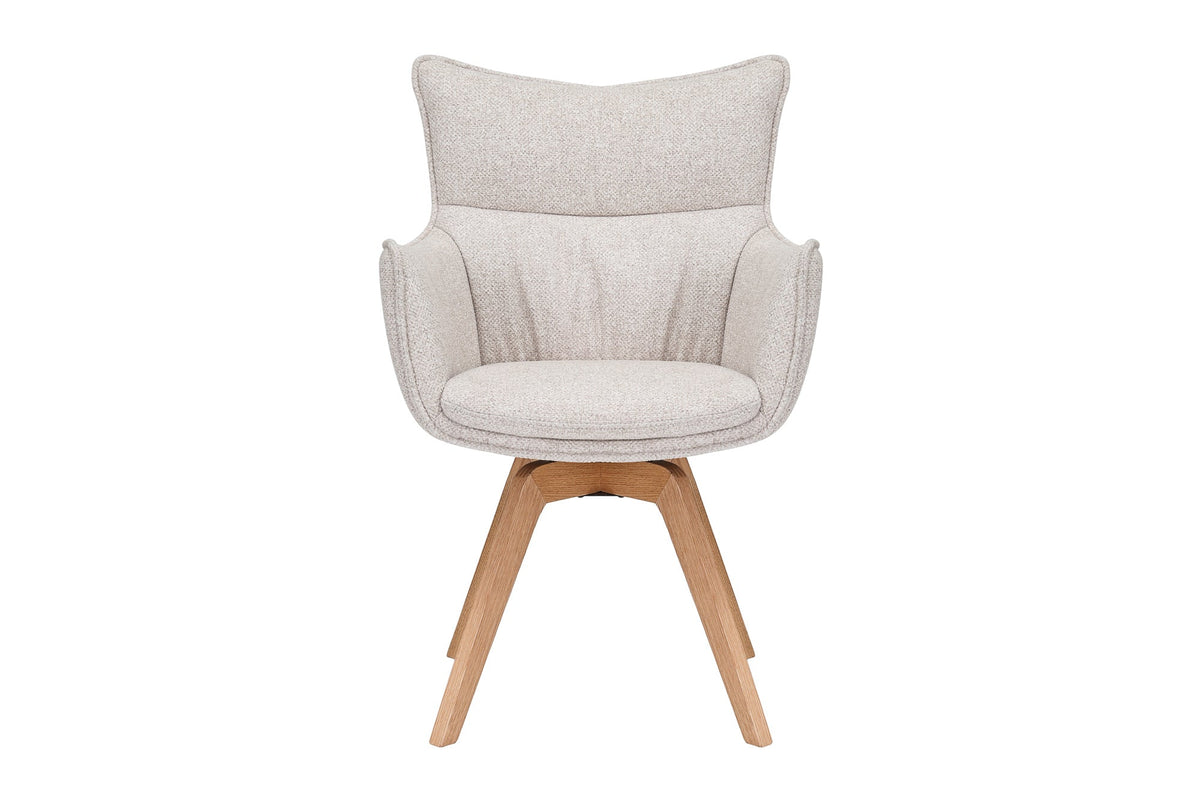 Lot de 2x Chaise design pivotante VOGUE beige naturel tissu structuré bois de chêne 360° avec accoudoir