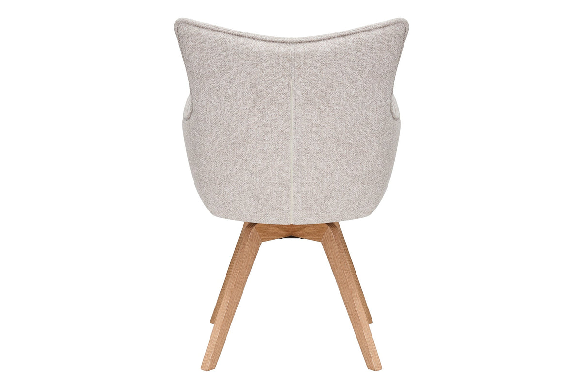 Lot de 2x Chaise design pivotante VOGUE beige naturel tissu structuré bois de chêne 360° avec accoudoir