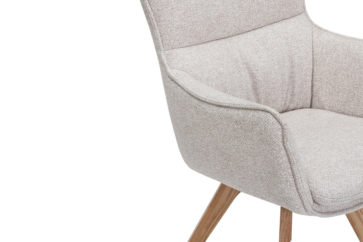 Lot de 2x Chaise design pivotante VOGUE beige naturel tissu structuré bois de chêne 360° avec accoudoir