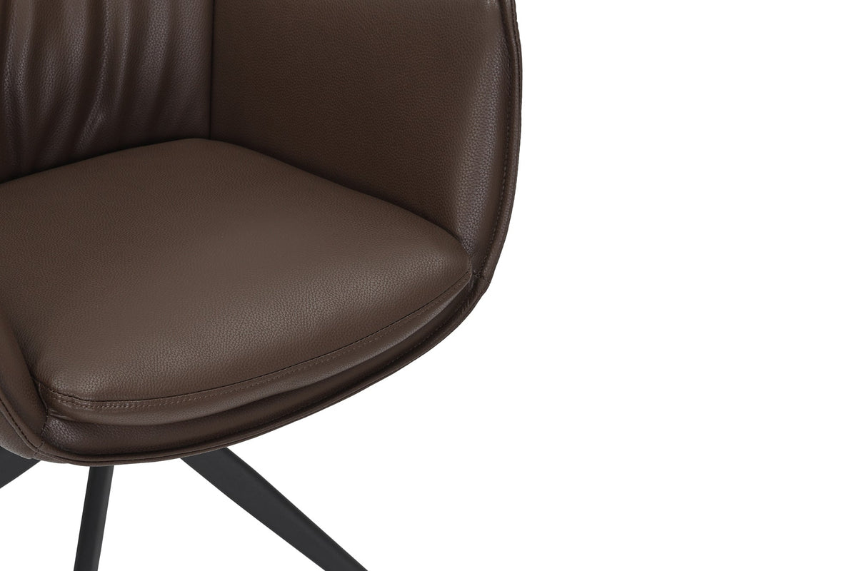 Lot de 2x Chaise design pivotante VOGUE brandy brun similicuir noir métal 360° avec accoudoir