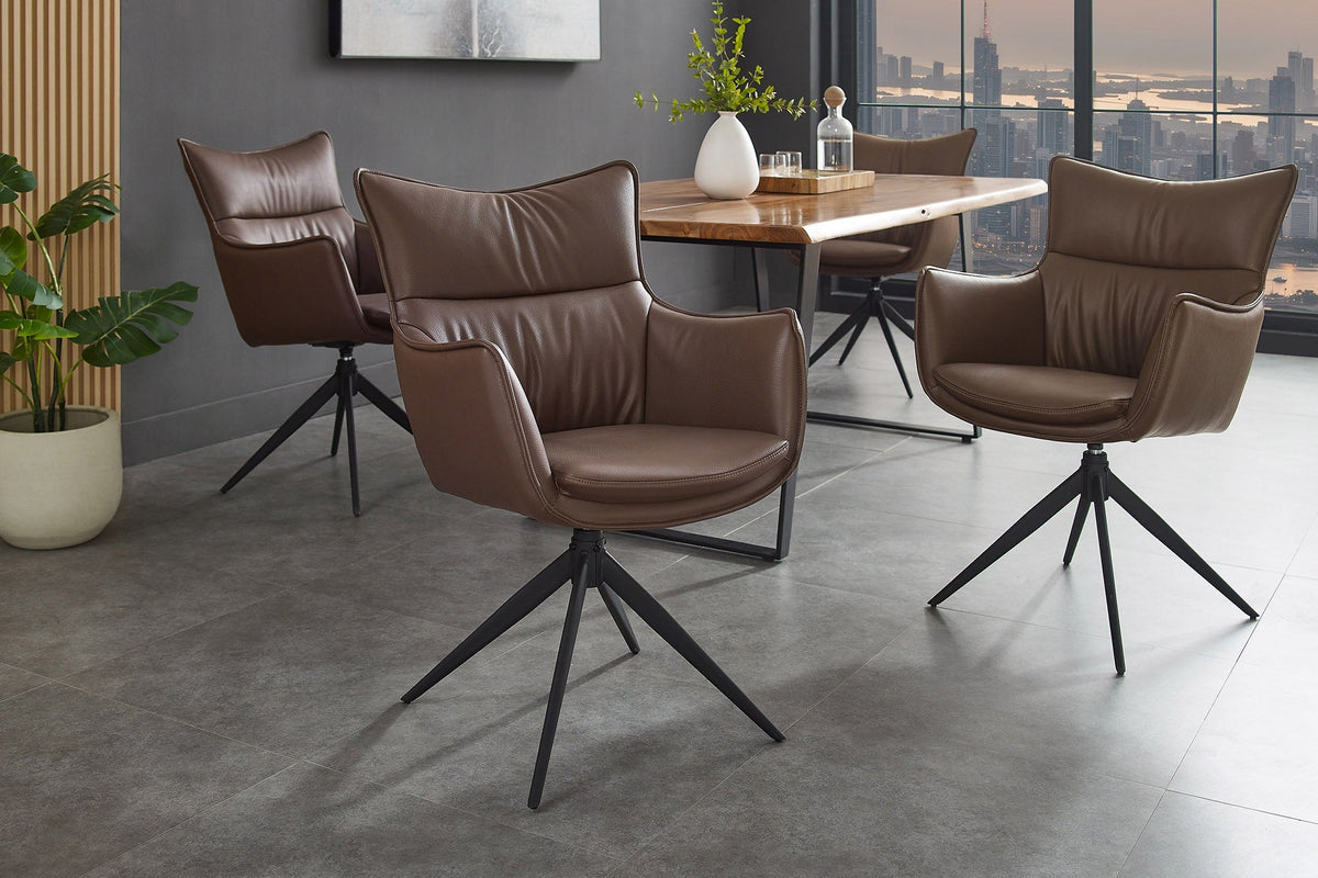 Lot de 2x Chaise design pivotante VOGUE brandy brun similicuir noir métal 360° avec accoudoir