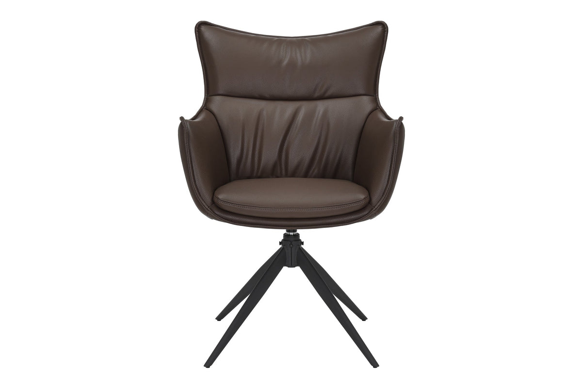 Lot de 2x Chaise design pivotante VOGUE brandy brun similicuir noir métal 360° avec accoudoir