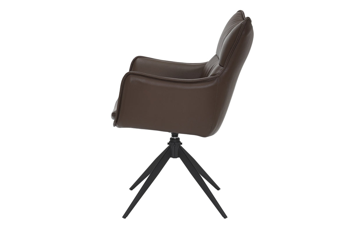Lot de 2x Chaise design pivotante VOGUE brandy brun similicuir noir métal 360° avec accoudoir