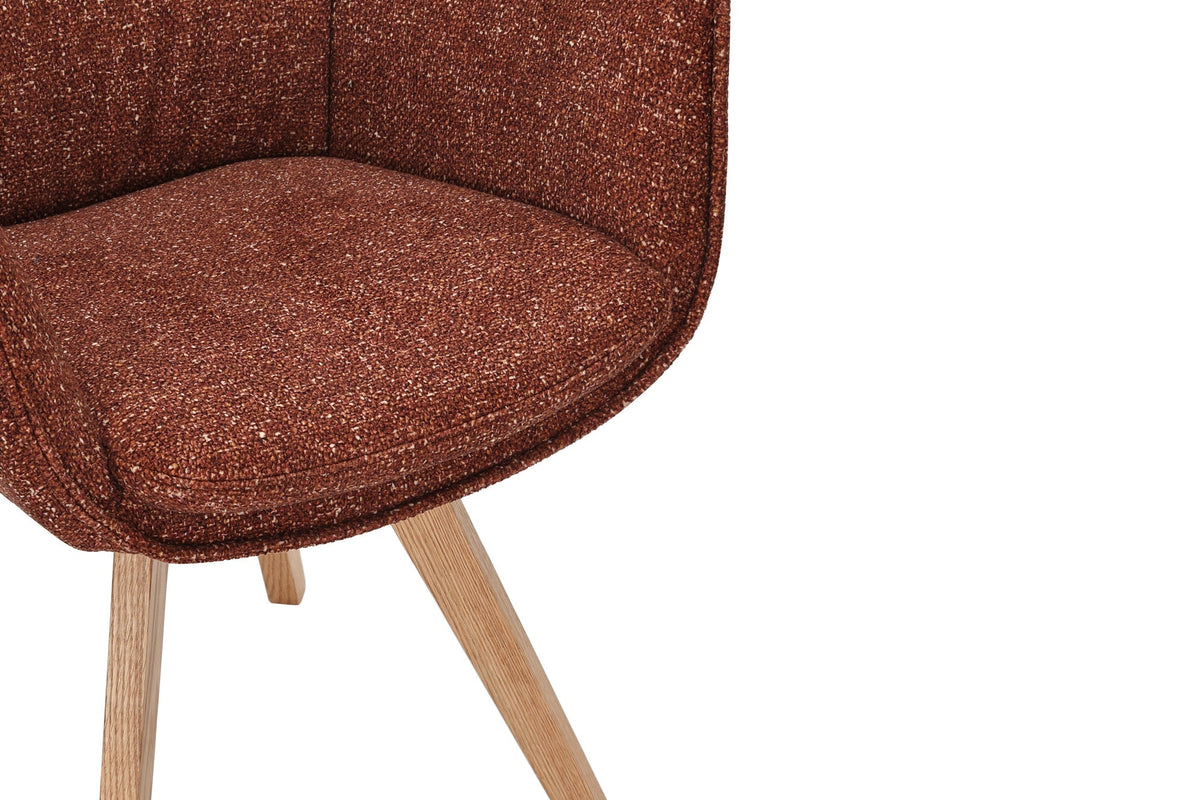 Lot de 2x Chaise design pivotante VOGUE brun rouille naturel tissu structuré chêne 360° avec accoudoir