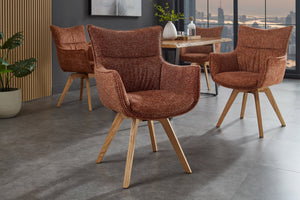 Lot de 2x Chaise design pivotante VOGUE brun rouille naturel tissu structuré chêne 360° avec accoudoir