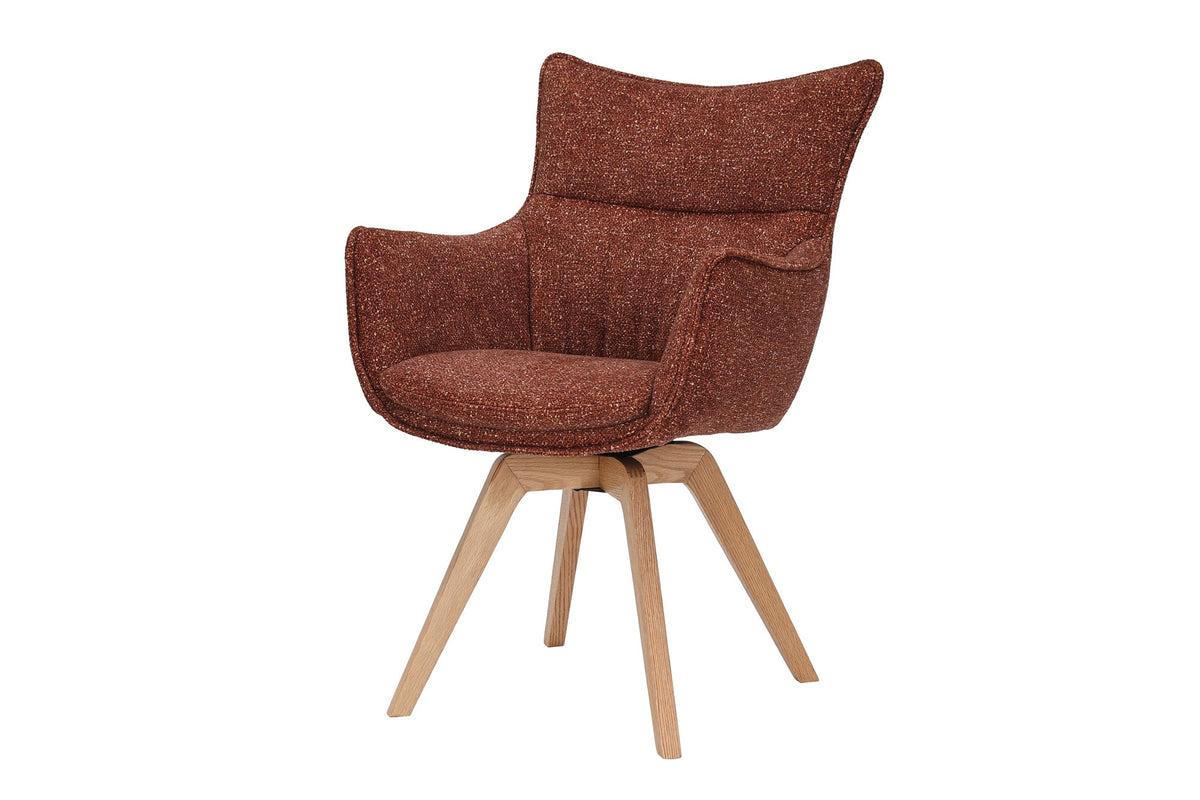Lot de 2x Chaise design pivotante VOGUE brun rouille naturel tissu structuré chêne 360° avec accoudoir