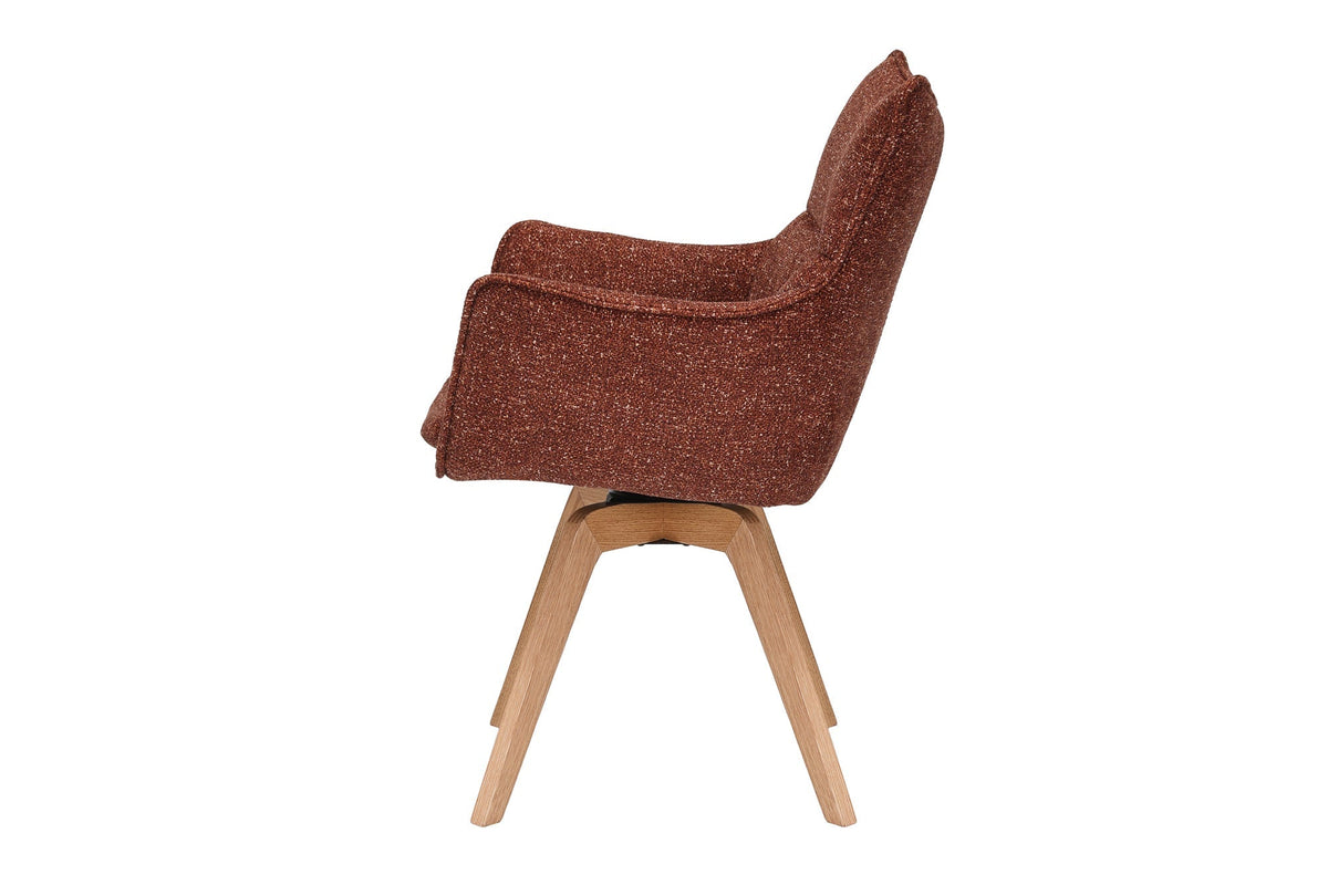 Lot de 2x Chaise design pivotante VOGUE brun rouille naturel tissu structuré chêne 360° avec accoudoir