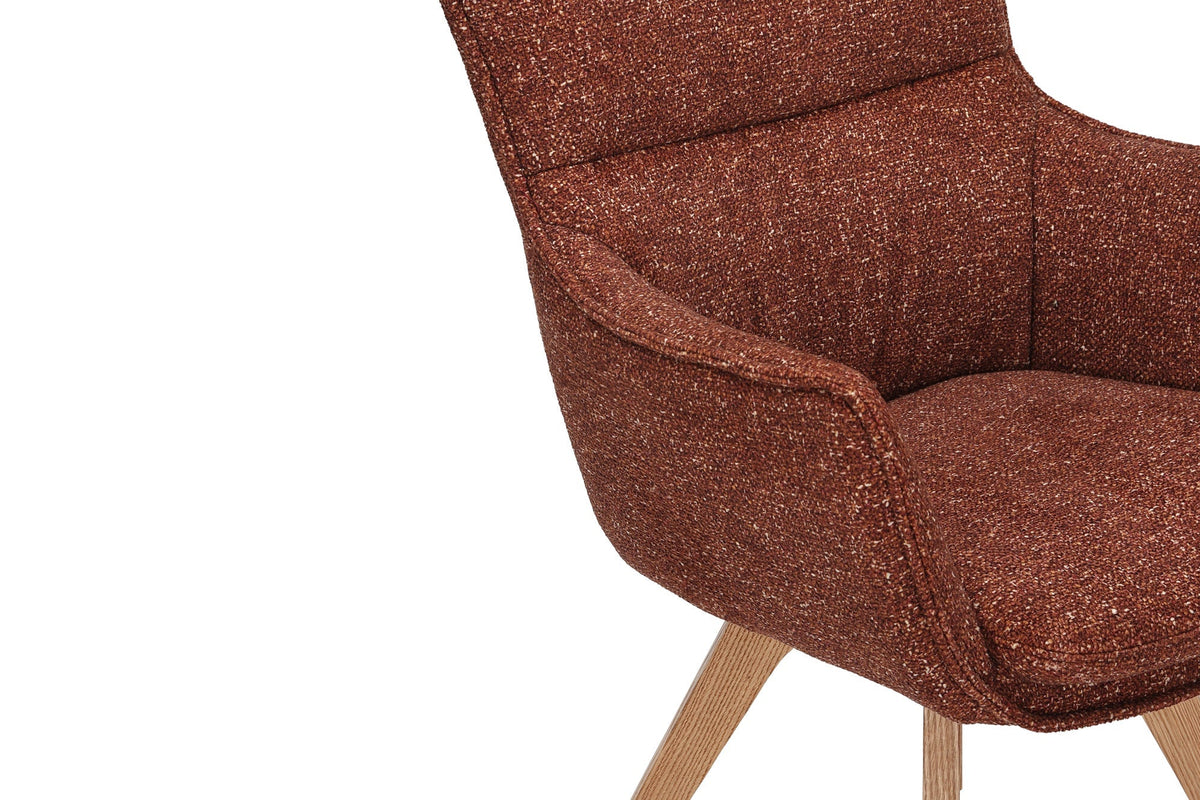 Lot de 2x Chaise design pivotante VOGUE brun rouille naturel tissu structuré chêne 360° avec accoudoir