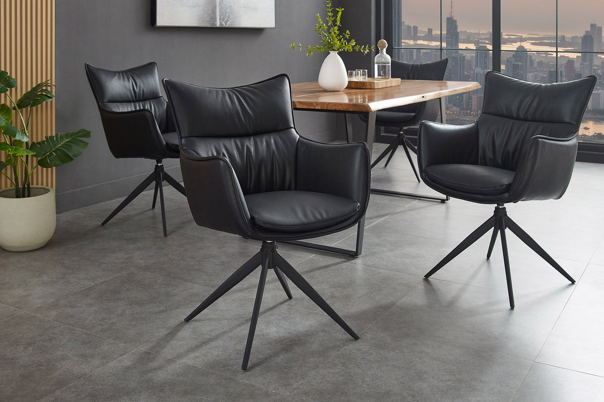 Lot de 2x Chaise design pivotante VOGUE noire similicuir métal 360° avec accoudoir