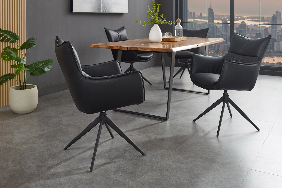 Lot de 2x Chaise design pivotante VOGUE noire similicuir métal 360° avec accoudoir