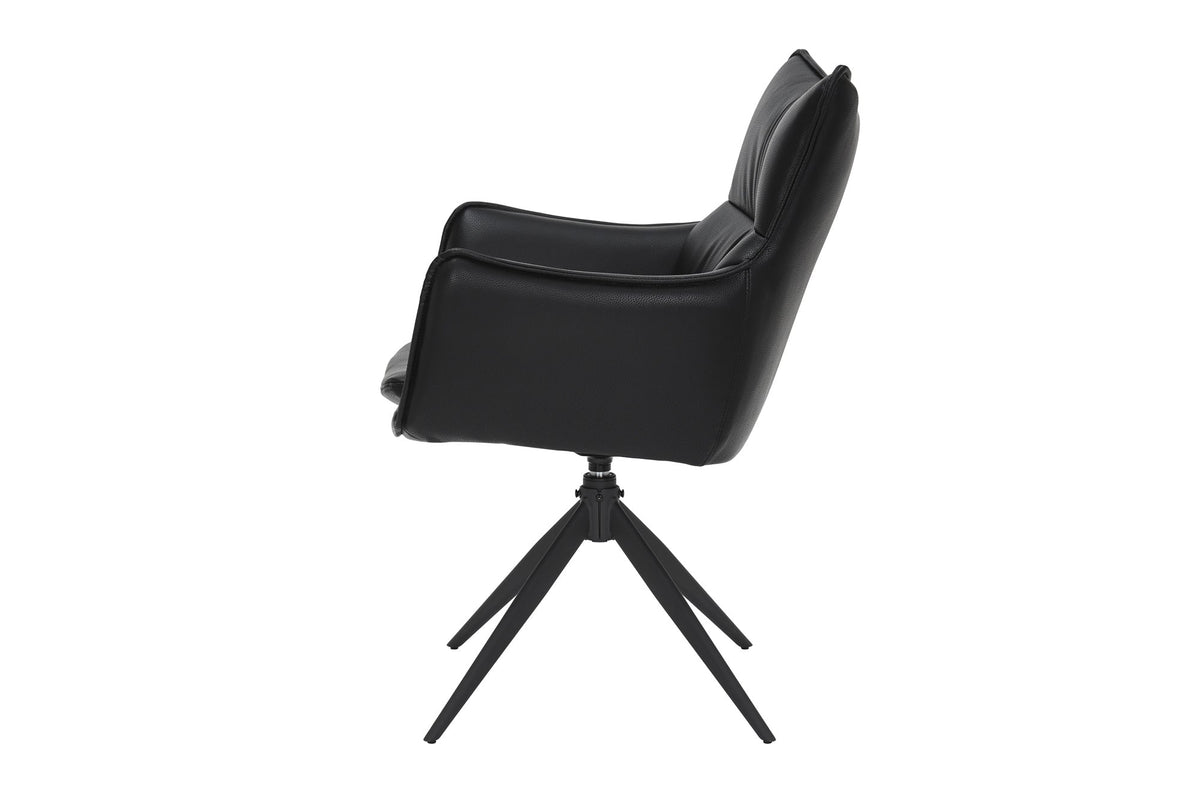 Lot de 2x Chaise design pivotante VOGUE noire similicuir métal 360° avec accoudoir