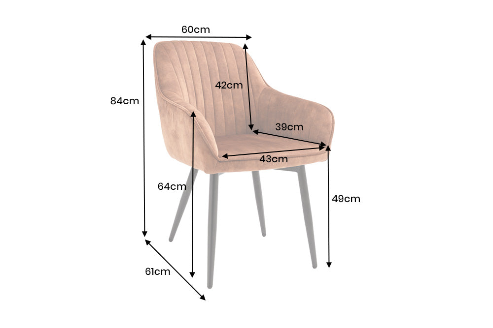 Lot de 2x Chaise design TURIN rouille brun velours avec surpiqûre décorative et accoudoir métal noir