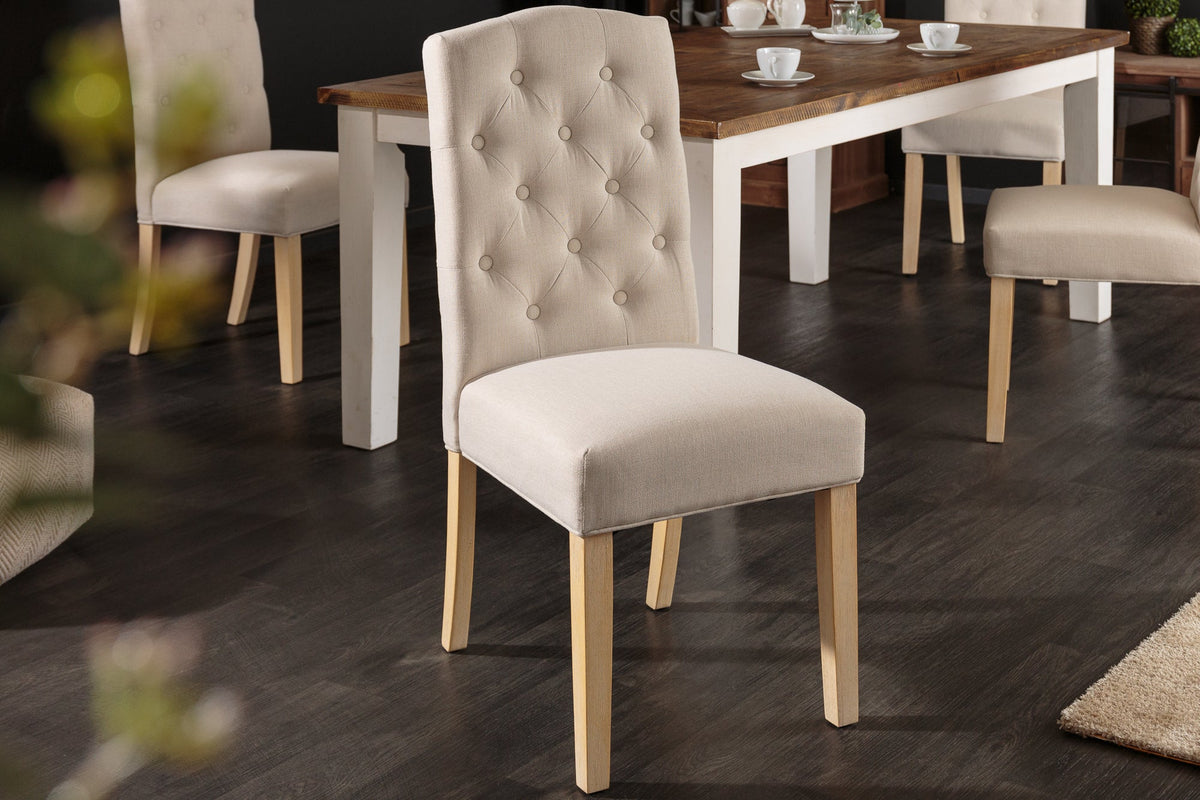Lot de 2x Chaise élégante CASTLE beige avec rembourrage Chesterfield