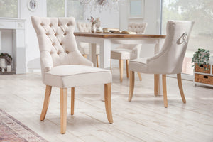 Lot de 2x Chaise élégante CASTLE beige tissu lin style maison de campagne avec poignée de confort