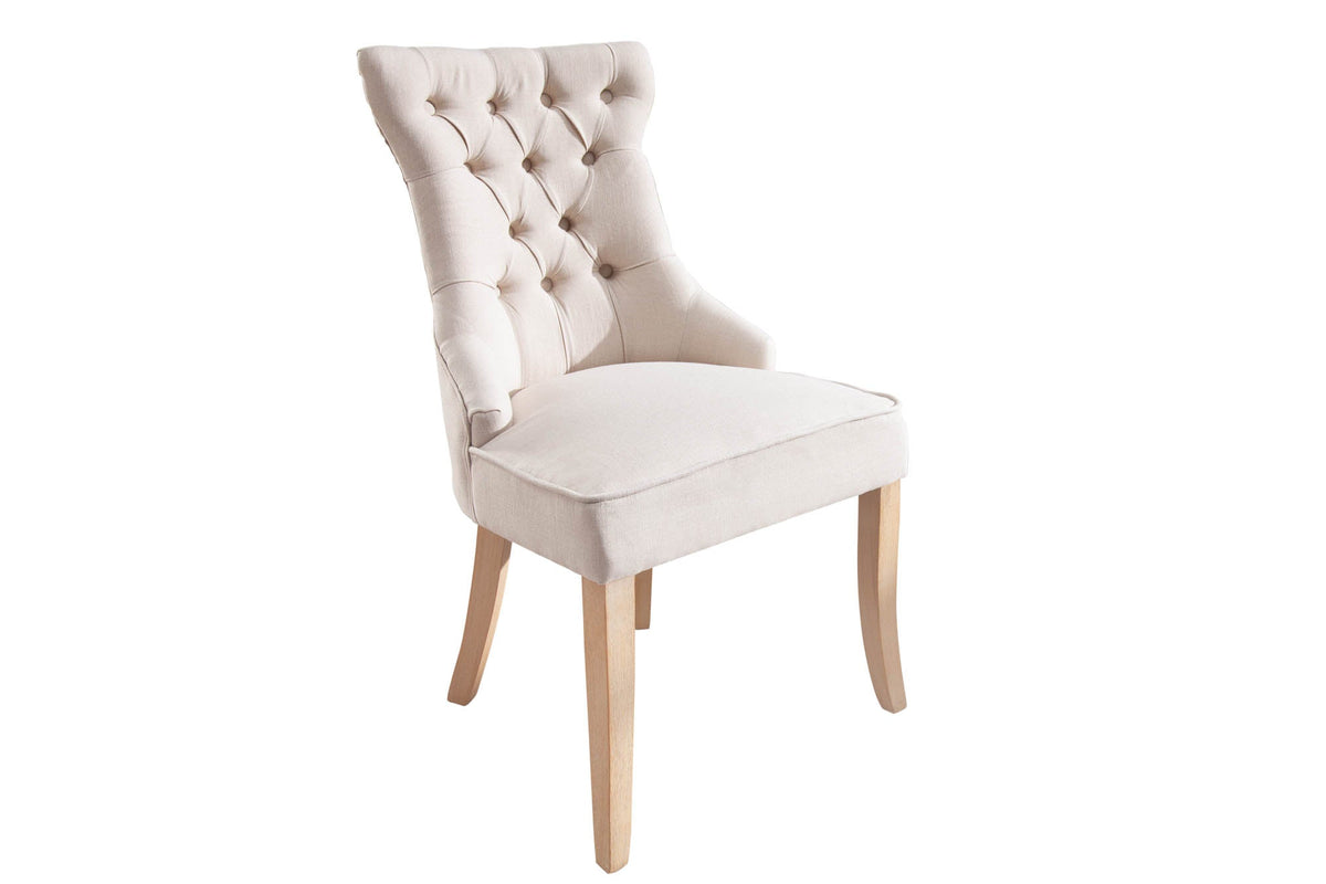 Lot de 2x Chaise élégante CASTLE beige tissu lin style maison de campagne avec poignée de confort