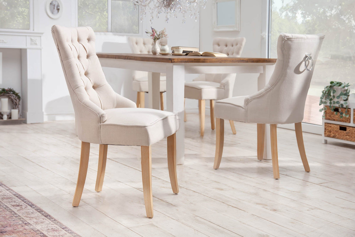 Lot de 2x Chaise élégante CASTLE beige tissu lin style maison de campagne avec poignée de confort