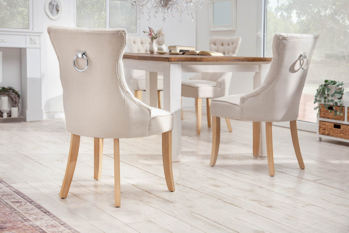 Lot de 2x Chaise élégante CASTLE beige tissu lin style maison de campagne avec poignée de confort