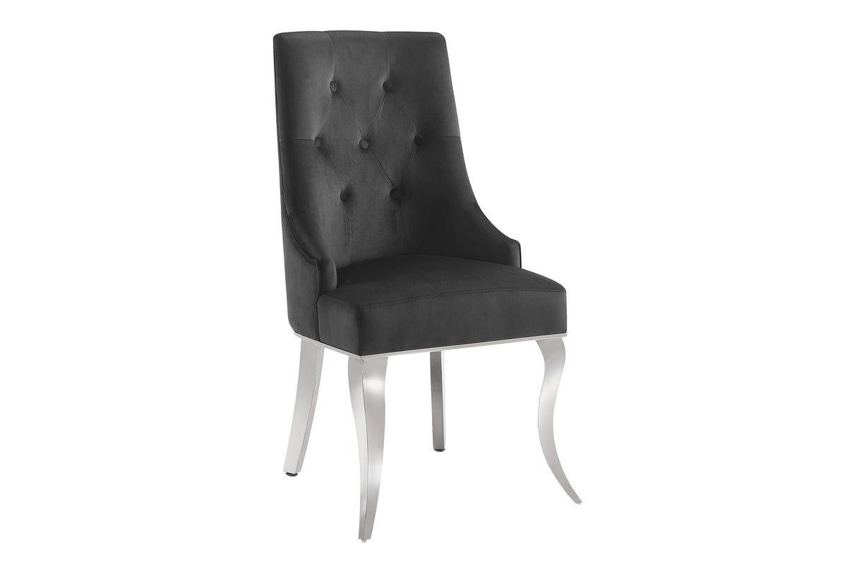 Lot de 2x Chaise MODERN BAROCK DELUXE noir velours argenté pieds en acier inoxydable avec tête de lion