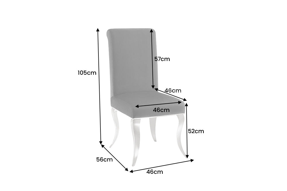 Lot de 2x Chaise MODERN BAROCK DELUXE noir velours avec pieds en acier inoxydable argenté