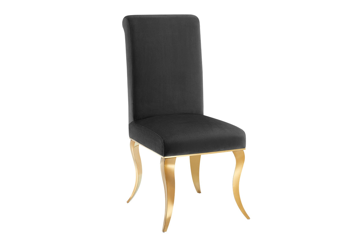 Lot de 2x Chaise MODERN BAROCK DELUXE noir velours avec pieds en acier inoxydable dorés