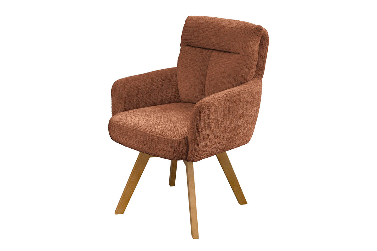 Lot de 2x Chaise pivotante BIG GEORGE brun rouille Chenille Cremona naturel bois de hêtre avec accoudoirs