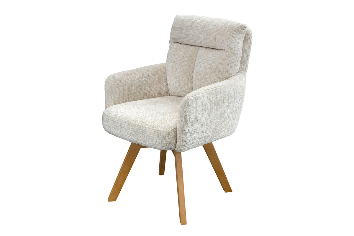 Lot de 2x Chaise pivotante BIG GEORGE champagne Chenille Cremona naturel bois de hêtre avec accoudoirs