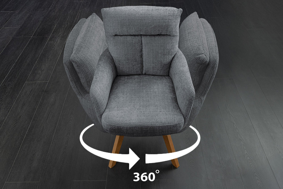 Lot de 2x Chaise pivotante BIG GEORGE gris chenille Cremona naturel bois de hêtre avec accoudoirs