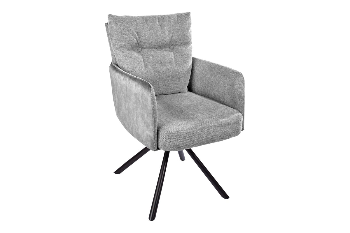 Lot de 2x Chaise pivotante BIG GEORGE gris velours tissu structuré accoudoirs ressort à poche