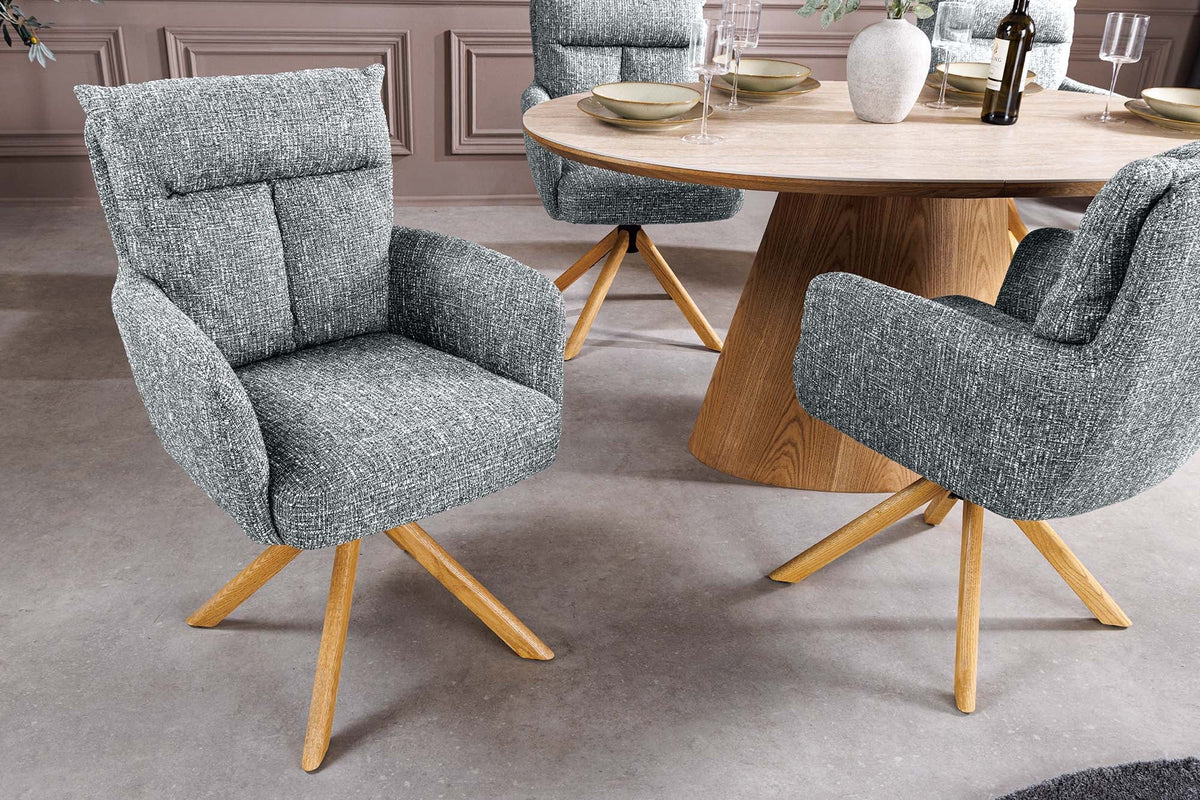 Lot de 2x Chaise pivotante BIG GEORGE verte tissu structuré bois de chêne avec accoudoir