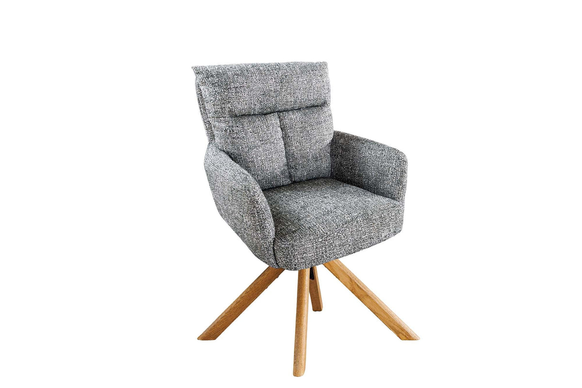 Lot de 2x Chaise pivotante BIG GEORGE verte tissu structuré bois de chêne avec accoudoir
