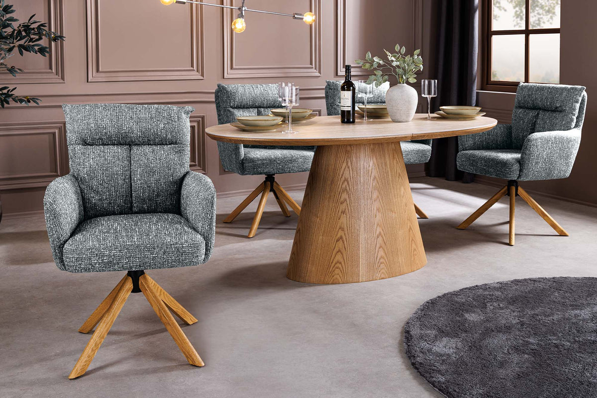 Lot de 2x Chaise pivotante BIG GEORGE verte tissu structuré bois de chêne avec accoudoir