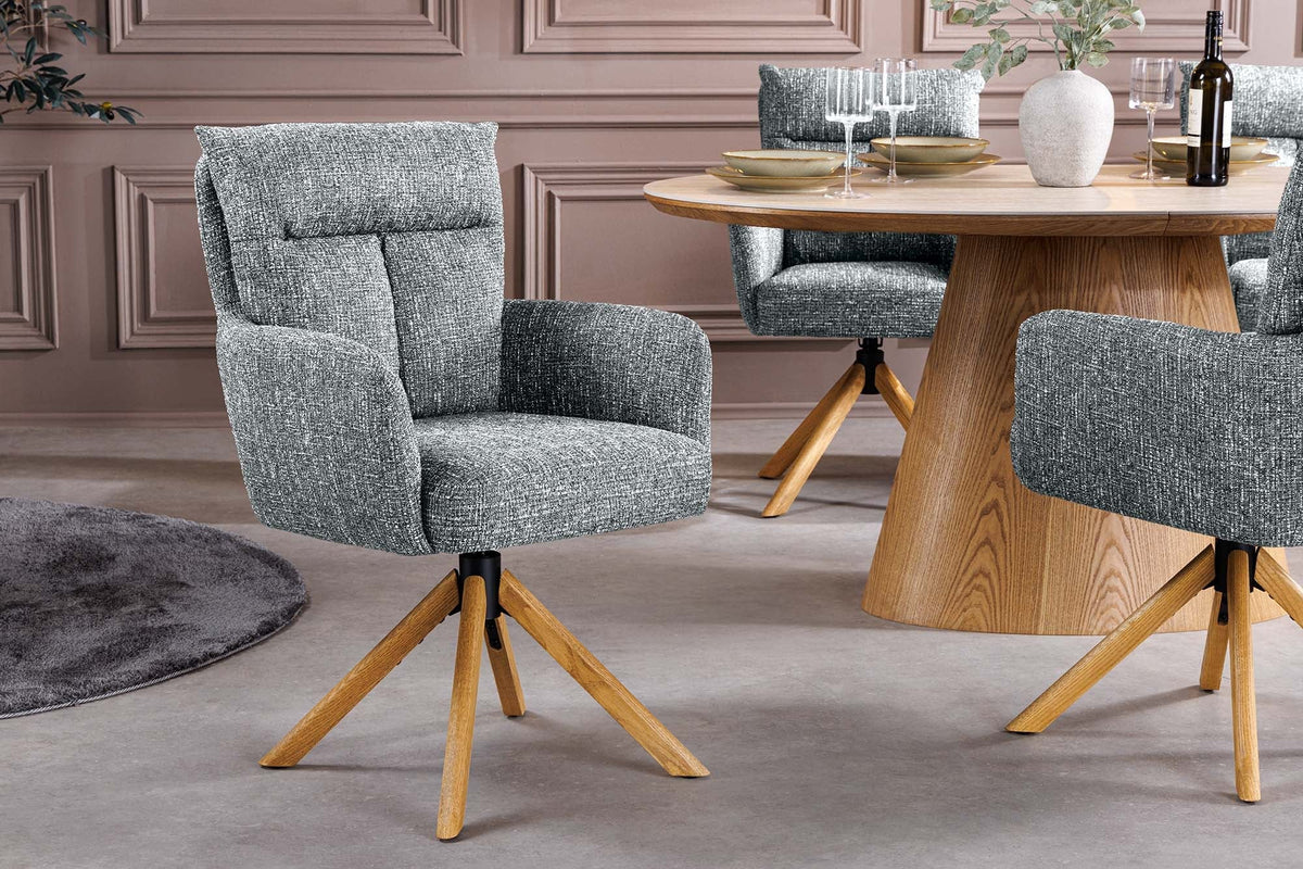 Lot de 2x Chaise pivotante BIG GEORGE verte tissu structuré bois de chêne avec accoudoir