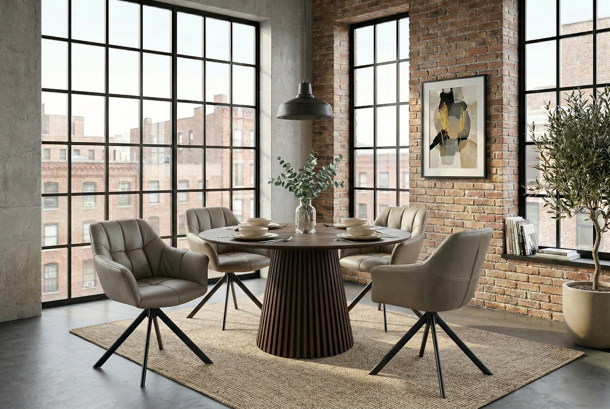 Lot de 2x Chaise pivotante PAPILLON taupe cuir véritable avec accoudoir cadre noir