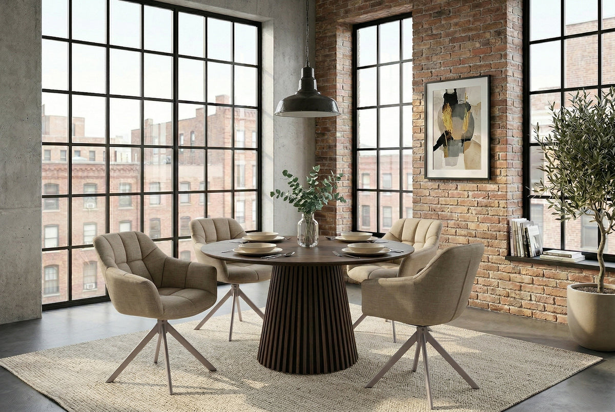 Lot de 2x Chaise pivotante PAPILLON velours beige avec accoudoir champagne grège piètement métallique