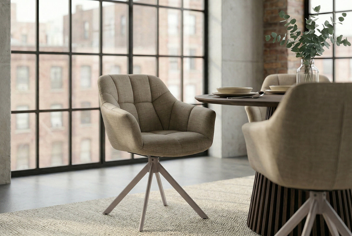 Lot de 2x Chaise pivotante PAPILLON velours beige avec accoudoir champagne grège piètement métallique